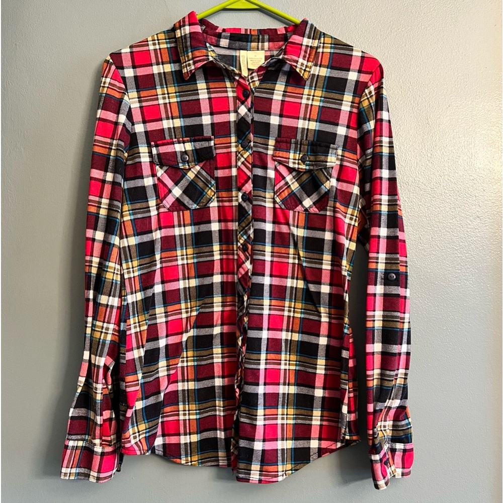 Passport, Ladies Plaid Button-up, Size M